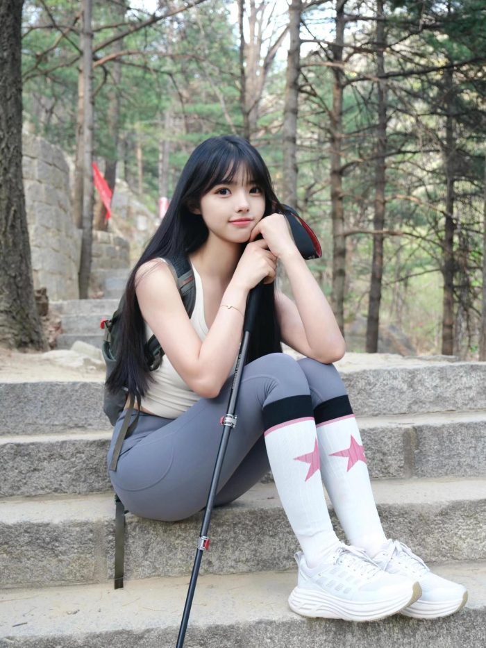 爱爬山的瑜伽裤MM，太甜美了！~-野途图库